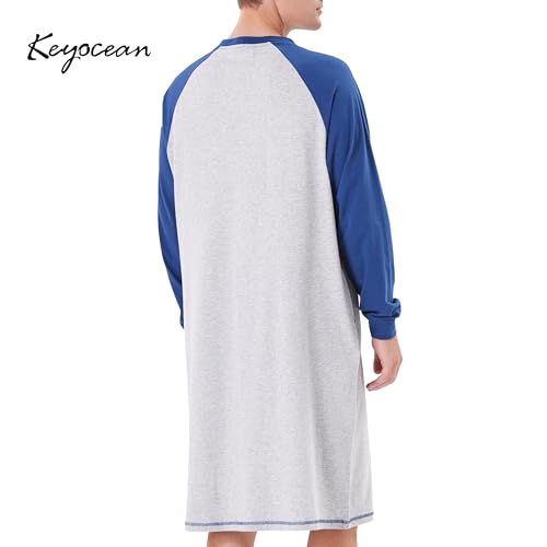 Keyocean Mens Cotton Nightgown Soft Lightweight Long Sleeve Sleepshirt Crew Neck & Pockets Comfortable Lounge Nightwear2