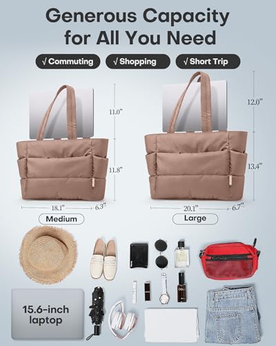 Image of HOTOR Puffer Tote Bag for Women, Multi-Pocket, Zippered