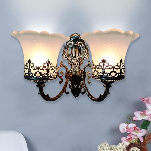Image of WHITERAY Black Antique Designer Imported Wall Light Wall lamp for Bedroom, Living Room,Kitchen, Bars, malls, Besides The Bed, Balcony Home Decoration ((1111 (Double) (with Bulb))