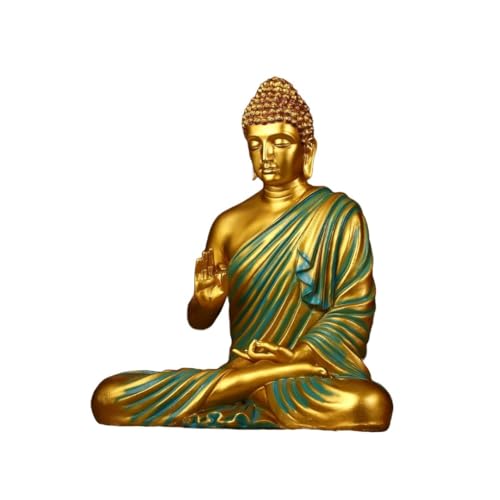 Image of 2 Feet Height Decorative Meditating Buddha Idol for Home Decor Big Size, Black Ceramic Murti, Meditation Buddha Statue, Home Garden Decor (Golden & Green)
