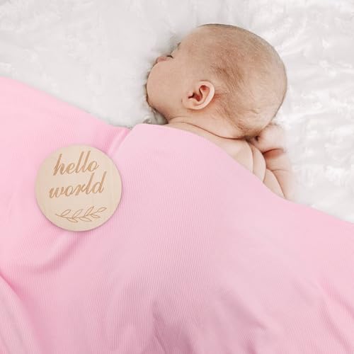 Image of DRESHOW BQUBO Baby Girl Newborn Receiving Blankets with Bow Hat Headband Wooden Birth Announcement Card Set Newborn Baby Swaddle Wrap Set Warm Shower Gift
