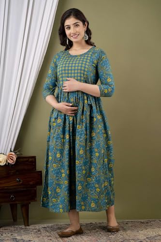 Image of Maternity Feeding Kurtis for Women Cotton - Zip Access Nursing Dress | Comfortable Pregnancy Wear | Stylish Feeding Kurti | Soft Cotton Maternity Dresses for Womens