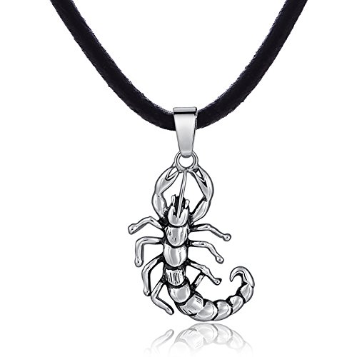 DonDon Collier en Cuir pour Homme 50 cm avec Pendentif Acier Inoxydable Scorpion