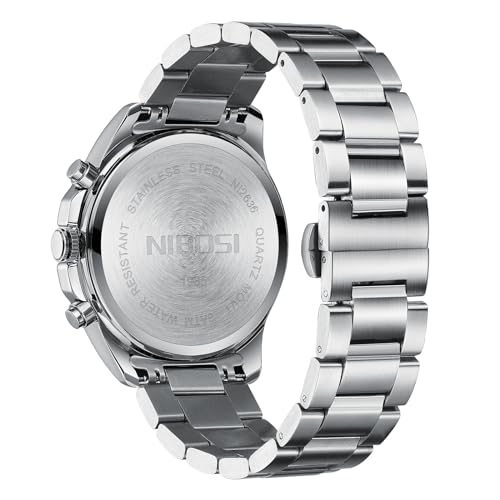 Image of NIBOSI Watches for Men Fashion Business Brown Men's Watch Military Waterproof Chronograph Quartz Wrist Watches with Stainless Steel Leather Strap