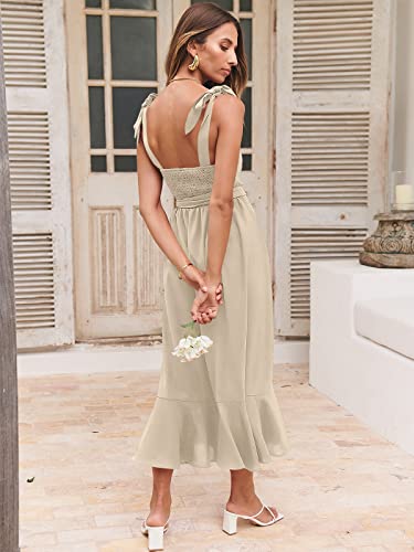Image of ANRABESS Women's Square Neck Ruffle Split Midi Elegant Formal Wedding Guest Cocktail Bridesmaid Graduation Party Dresses