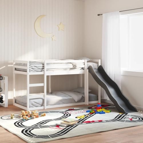 vidaXL Etagenbett, Stockbett mit Rutsche Leiter ohne Matratze, Kinderbett mit Rausfallschutz, Spielbett Bett, Weiß 90x200cm Massivholz Kiefer