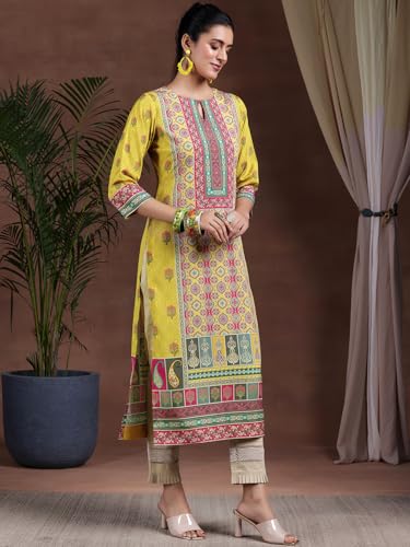 Image of Libas Womens Printed Crepe Straight Kurta for Women Suit