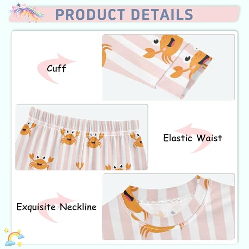 Pajama Sets Long Sleeve Crab Pattern on Stripes Soft Comfy Sleepwear 2 Piece PJS 3-8T4