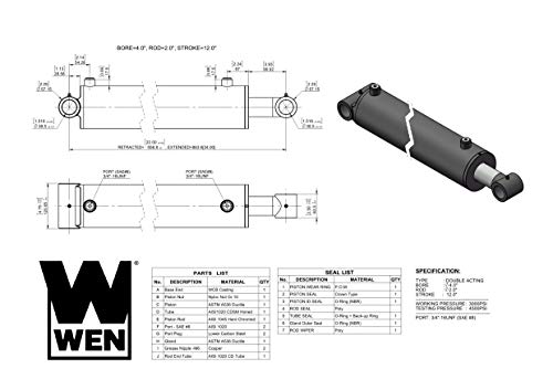 Image of WEN WT4012 Cross Tube Hydraulic Cylinder with 4-inch Bore and 12-inch Stroke