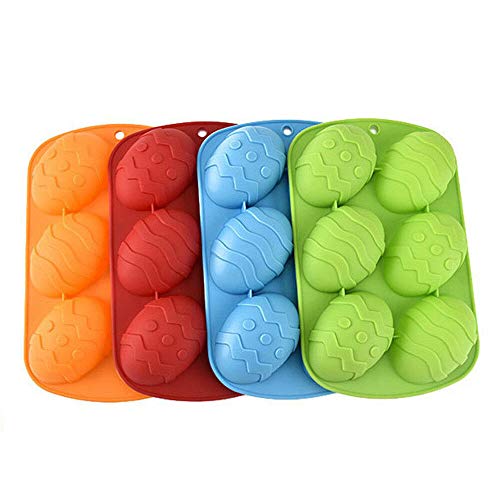 Juego de 2 moldes de silicona para 12 cavidades con forma de huevo de Pascua para hacer dulces de chocolate, pasteles, magdalenas, jabón, bombas de baño, cubitos de hielo (color al azar) 4 unidades.