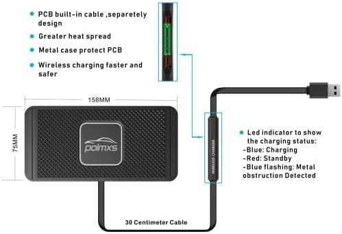 Polmxs Wireless Car Charger,DIY 15W Fast Wireless Charger Pad Non Slip Wireless Charging Pad Qi Wireless Charger with QC 3.0 Car Charger for Airpods,iPhone 14/13/12/11/X,SamsungS22/S21/S20(30CM Cable)