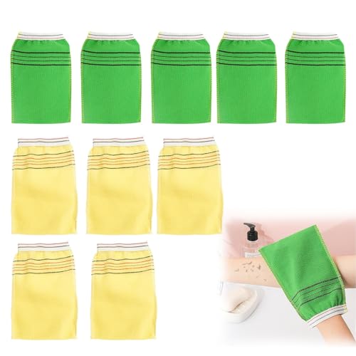 垢擦りミトン 10枚ハンディー 手袋タイプ 厚手 角質除去垢擦りミトン バスグッズ スパ 垢擦り あかすりグローブ 10枚セット 大容量 ト グリーン 角質取り あかすり垢擦り 韓国式 あかすり繰り返し使用可能