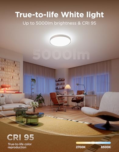 Image of Govee Ceiling Light Ultra 21 Inch, 5000LM Smart Flush Mount Ceiling Light | DIY Ceiling Canvas for Living Room, Bedroom & Game Room, Compatible with Matter & Alexa, RGBIC & Tunable White 2700K-6500K