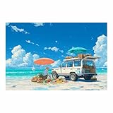 CUDAOO Leinwandbilder Berge Landschaft Natur,Moderne Panorama Bilder Strandbude für Wohnzimmer Schlafzimmer Galerie(blau)-40x60cm Ungerahmt