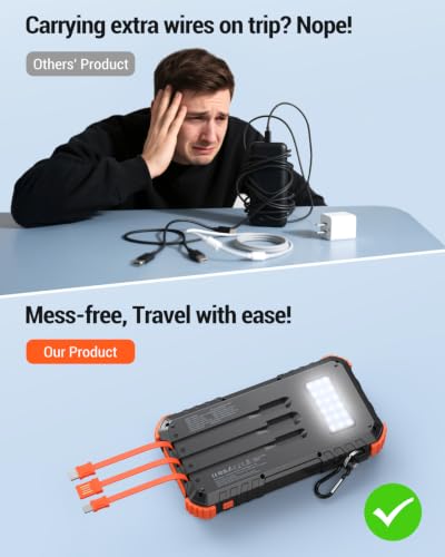 Image of Solar Power Bank Built-in Cables Speed Charging 20000mAh Camping