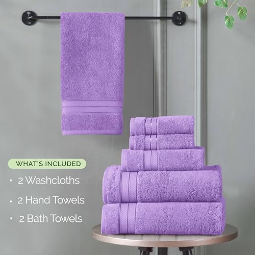 Image of Elegant Comfort Luxury 6-Piece Towel Set, Premium Soft 100% Turkish Cotton, Three Line Popcorn Design 2 Bath Towels, 2 Hand Towels and 2 Washcloths Towel Set - Quick-Drying and Absorbent, Lavender