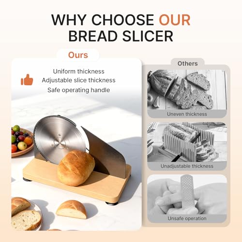 Image of Upgraded Manual Bread Slicer for Homemade Sourdough Bread Adjustable Thickness& Evenly Slicing, Metal Guide, Hand Crank Bread Slicer with Scale Line & Suction Base,Sharp Stainless Steel Blade