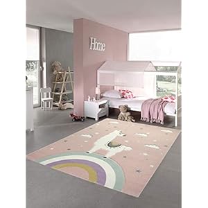CARPETIA Tapijt kinderkamer meisjes kindertapijt Lama eenhoorn roze maat 160×230 cm