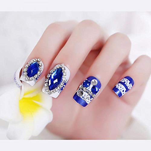 TJJF Bride Fashion Shining Fake Nails Hübsche blaue Farbe Glitter Nail Art Tipps mit Kleber Square Head Design…