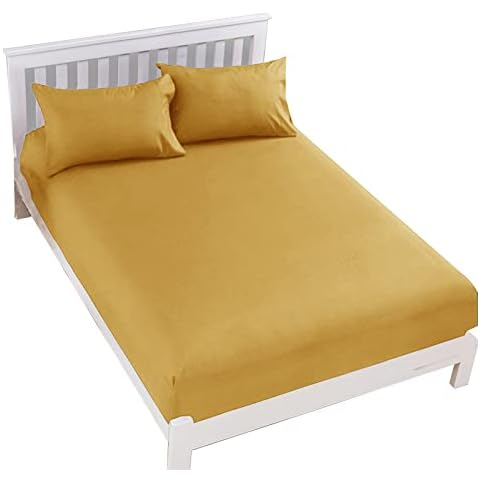 Hotel Quality Poly Cotton Mustard/Ochre Bed Sheet 25CM Deep Fitted Sheet King Bed Size (Ochre, King 25CM) Cover