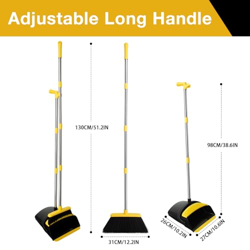 Image of Broom and Dustpan Set, Long Handle Lightweight Dustpans with Broom Combo for Home, Indoor&Outdoor Sweeping for Home Room Kitchen Office Lobby (Black Yellow)