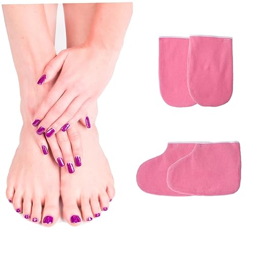 MERRYHAPY Paraffin Wax Mitts and Foot Straps Cloth Warmth Retaining Gloves for Manicure 2 Pairs Pink