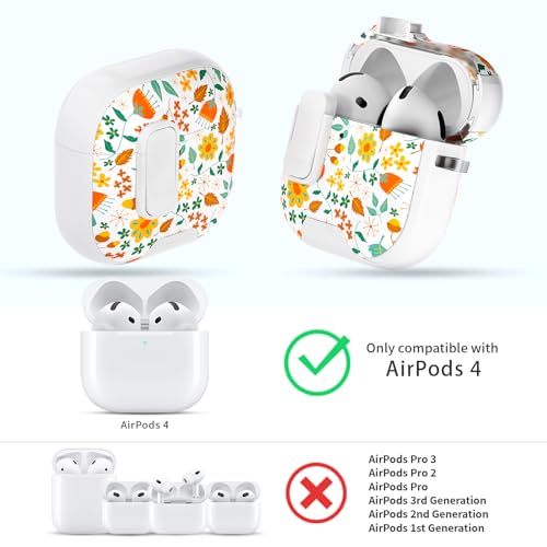 Image of for AirPods 4 Case with Safty Lock & Phone Stand,Cute Floral Pattern Style | PC & TPU Dual Layer Protective Cover with Keychain & Cleaner Pen for Apple AirPod 4th Generation 2024 Women (Daisy)