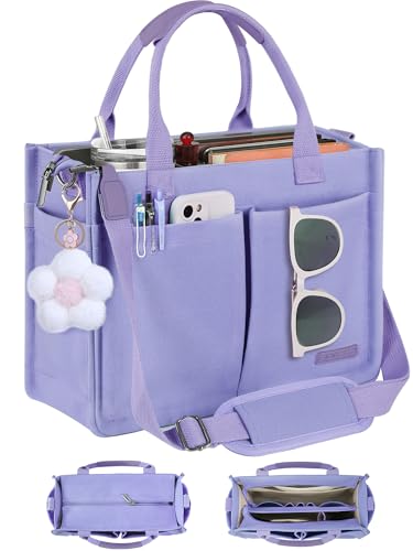 Image of FIORETTO Womens Canvas Tote Bag Purse with Individual Compartment, Zipper Top, Reinforced Bottom & Luggage Sleeve