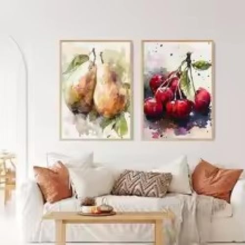 Décoration d'intérieur moderne avec tableau de raisin et pêche 60x90