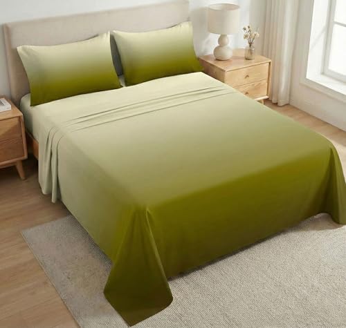 Image of HOMEKART Satin Bedsheet King Size for Double Bed |300 TC Ultra Soft,Silky Smooth Satin Silk Bed Sheet with 2 Pillow Covers |Luxury Bedsheets for Romantic /Date Night (108x108 Inche,(Olive Sage)