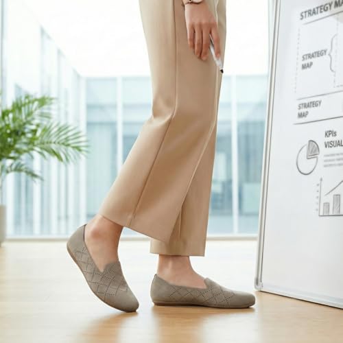 Image of poemlady Women's Ballet Flat Shoes Dress Shoes Knit Round Toe Slip On Ballerina Walking Flats Shoes for Woman Low Wedge Casual