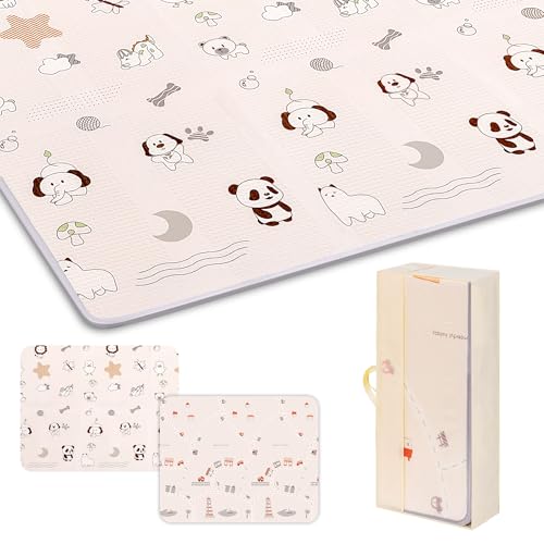 プレイマット-Artake 赤ちゃん プレイマット 収納しやすい 厚手 折りたたみ 防水 防音マット ベビー お昼寝マット (パンダ+道, 160×180×2cm)
