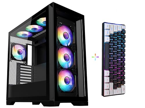 SAMA ATX Case 4502 Black Full Tower High Airflow Gaming Case Dual Tempered Glass with 3X12CM ARGB Fan Pre-Install 1xRGB Keyboard USB3.0 Type C Included 360mm AIO Support at Top
