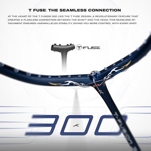 Image of Hundred T-Fusion 300 Unstrung Badminton Racket with Full Cover | 83 Grams | Maximum Tension ≤32 to 34 lbs (Navy)