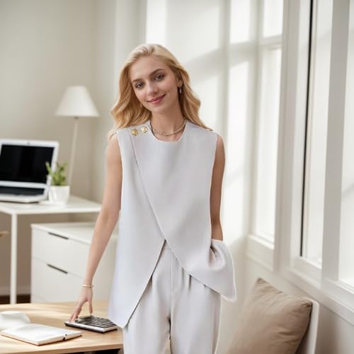 Womens Sleeveless Suit Vest and Wide Leg Pants Business Summer Casual Top Blazer Jacket Suit Sets for Women 2 Piece Outfits 6