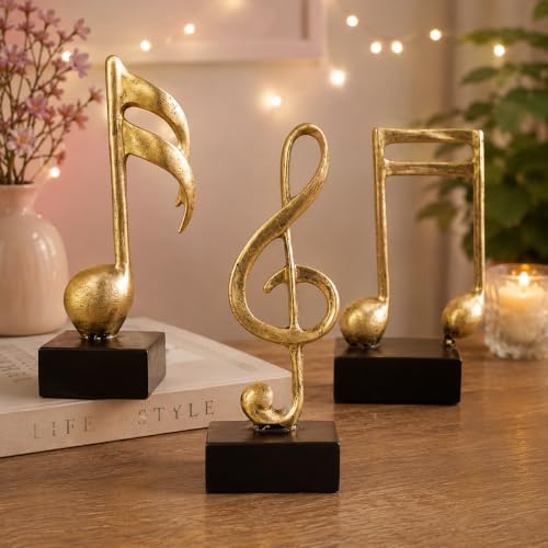 Image of Gold Finish Musical Notes Statues | Beautiful Home Decor | (Pack of 3, Golden & Black)