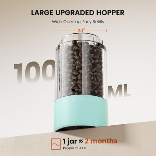 Image of Electric Salt and Pepper Grinder Set - Rechargeable Automatic Salt and Pepper Shakers, Kitchen Appliances with External Adjustable Coarseness, Larger Hopper for Cooking, Home Gifts(2 Pack,Mint Green)