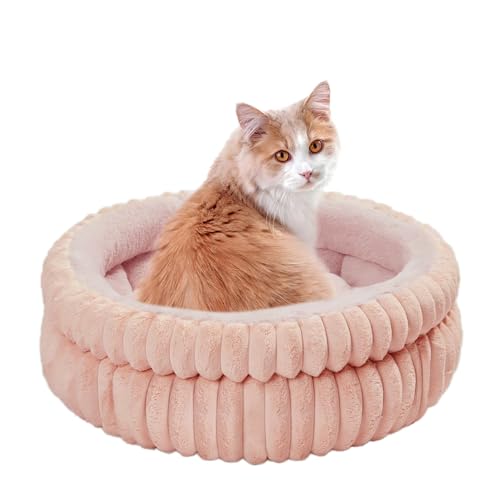 ODIWEN Cama para Gatos y Perros Pequeños, Redonda Cama Gato Interior para Mascotas, Redonda Felpa Camas para Gatos Perros Invierno,50 x 50 x 18 cm (Rosa)