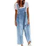 Angxiwan Women's Dungarees Denim Dungarees for Women UK Casual Adjustable Straps Denim Jumpsuit with Pockets Classic Sleeveless Wide Leg Jeans Overalls Women Ladies Work Overalls