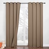 PONY DANCE Cortina Antiruido Cortinas de Tres Capa Cortinas Dormitorio Matrimonio 2 Piezas Cortinas Termicas Aislantes Frio y Calor con Ojales Cortinas 100% Opacas, 132x240 CM, Moca
