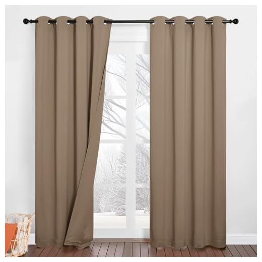 PONY DANCE Cortina Antiruido Cortinas de Tres Capa Cortinas Dormitorio Matrimonio 2 Piezas Cortinas Termicas Aislantes Frio y Calor con Ojales Cortinas 100% Opacas, 132x240 CM, Moca
