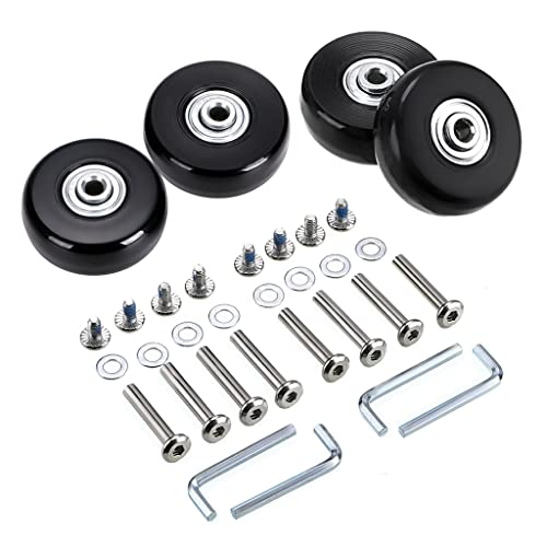 SUMNACON 4 Pcs Schwarz Kofferrollen aus Metall und Gummi 43x18mm Kofferräder für Trolley Gepäckkoffer Räder Gummikoffer Räder Set für Gepäckkoffer