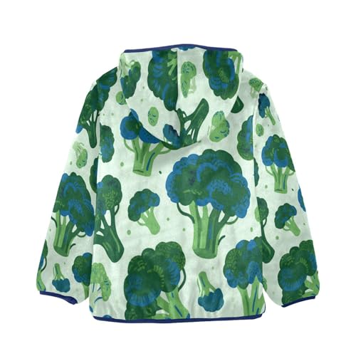 Broccoli Pattern on Light Green Toddler Fleece Jacket Girl Boys Hooded Fleece Jacket Coat Warm Outwear Zip-up 3-10T2