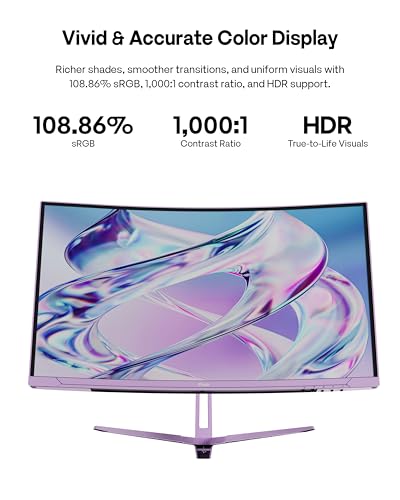 Image of Pixio PXC248 Wave Purple 24 inch 200Hz Refresh Rate FHD 1080p Resolution 1500R Curve Fast VA Panel 1ms GTG Response Time Adaptive Sync HDR Curved Gaming Monitor