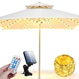 Sonnenschirm Beleuchtung Solar IP67, 104 LED 8 Modi Sonnenschirm Lichterkette Warmweiß mit Fernbedienung, Regenschirm Lichterkette für Garten Camping Zelt Outdoor Innen Dekoration