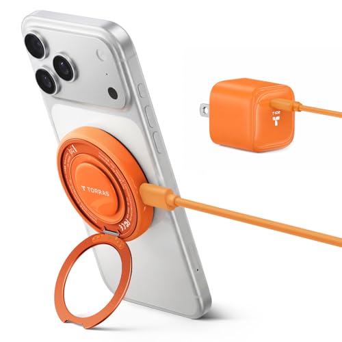 Image of TORRAS Qi2.2 25W Wireless Charger, Magnetic Charger for Phone 17 16 15 14 13, Samsung Galaxy S26 S25, Phone Wireless Charger, Phone Charger Stand with Cable and Plug, Orange