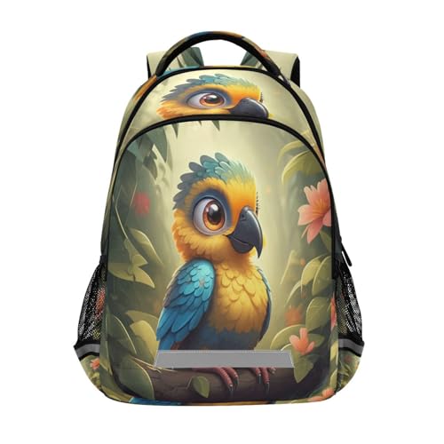 School Backpack Cartoon Parrot Lightweight Waterproof Travel Laptop Backpack Kids School Bags for Boys Girls Teens 11.6 X 4.9 X 16.7inch