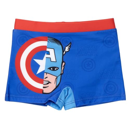 Marvel Avengers Bañador para Niño, Capitan America Shorts de Baño Boxer, Bañador de Natación para Niños, Talla 8 Años | Azul