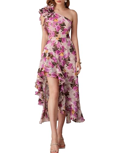 Image of GRACE KARIN Womens Summer One Shoulder Sleeveless Dresses Floral Flowy Ruffle High Low Wedding Guest Maxi Sundresses