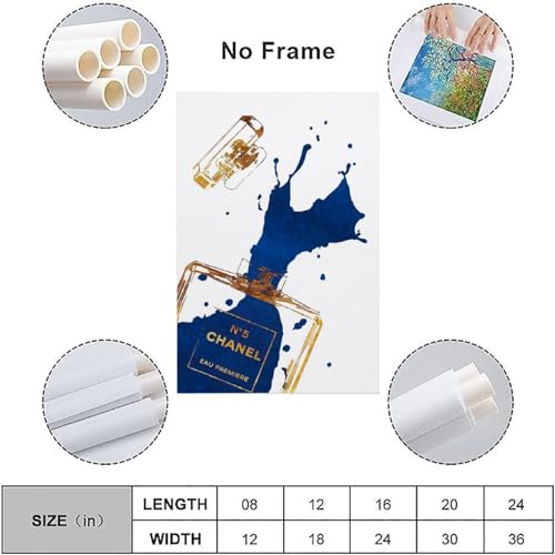 Image of BanLaArt Fashion Gold Perfume Bottle With Navy Blue Splash Canvas Print Poster Decorative Painting Canvas Wall Art Picture Print Modern Family Bedroom Decor 12x18inch(30x45cm), style-1